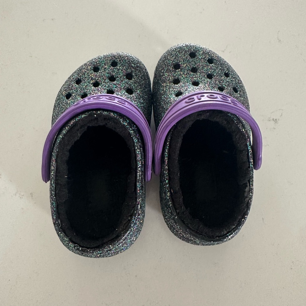 Kids Glitter Crocs with Purple Strap